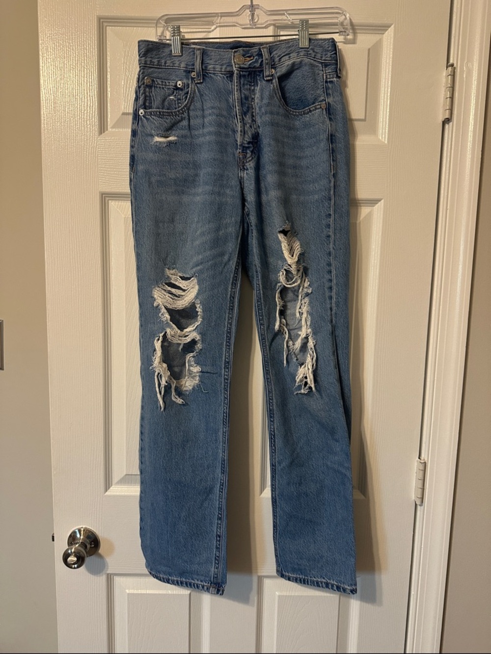 Aeropostale Blue Distressed Straight Leg Jeans